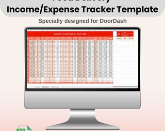 DoorDash Income Expense Mileage Tracker Excel Spreadsheet, Food Delivery Excel Template