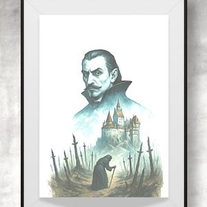 Dracula Wall Art Printable - Classic Horror Illustration - Dark Fantasy Vampire Digital Download, Gothic Horror Poster