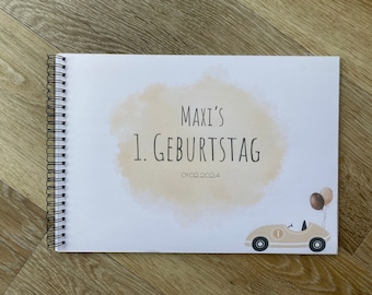 Gästebuch 1. Geburtstag personalisiert Baby Auto Kinderparty Geschenk Spiel Polaroid Bild selber Ausfüllen DIN A4 Querformat Ringbuch