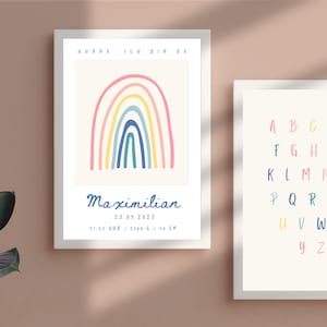 Pacote de 2 pôsteres de bebê, pôster de nascimento, gráfico de nascimento personalizado, design de parede, presente de quarto infantil para nascimento, pôster de quarto de criança