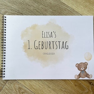 Guest book 1st birthday personalized baby teddy bear children's party gift game polaroid picture fill out yourself DIN A4 landscape format ring binder