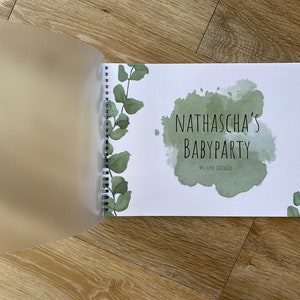 Babyparty Gästebuch personalisiert Babyshower Baby Dekoration Games DIN A4 Querformat Geschenk Spiel Buch Polaroidbild ausfüllen Spaß Party Bild 2