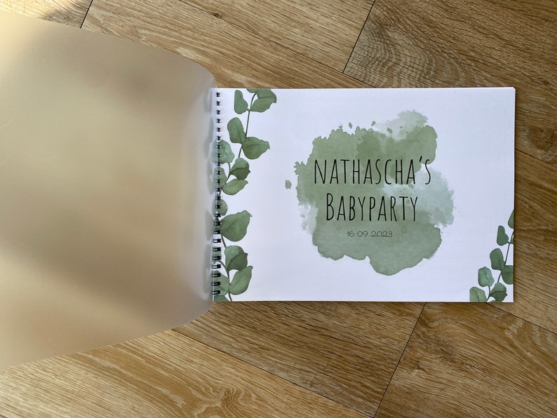 Babyparty Gästebuch personalisiert Babyshower Baby Dekoration Games DIN A4 Querformat Geschenk Spiel Buch Polaroidbild ausfüllen Spaß Party Bild 2