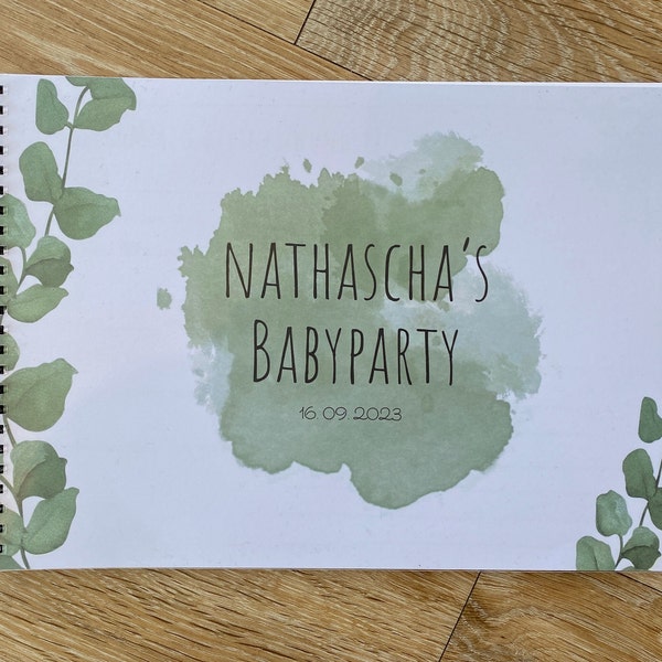 Babyparty Gästebuch personalisiert Babyshower Baby Dekoration Games DIN A4 Querformat Geschenk Spiel Buch Polaroidbild ausfüllen Spaß Party