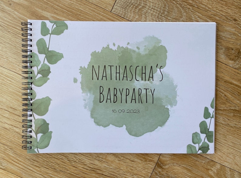 Babyparty Gästebuch personalisiert Babyshower Baby Dekoration Games DIN A4 Querformat Geschenk Spiel Buch Polaroidbild ausfüllen Spaß Party Bild 1