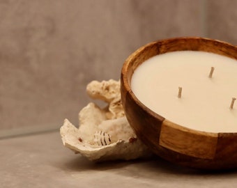 Round Dough Bowl Candle - Mangohout - Natural wax - Rustic Dough Bowl - Gift Candle - Valentijnsdag geschenk