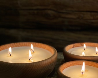Ronde Dough Bowl Candle - Beukenhout - Natural wax - Rustic Dough Bowl - Cadeaukaars - Valentijnscadeau