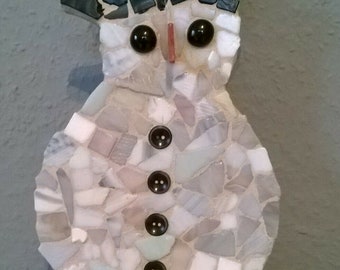 Winterdekoration, Mosaikfigur "Schneemann", Unikat