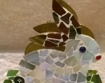 DECORATION FOR EASTER - Handmade napkin holder mosaic "Rabbit", unique