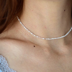 MOONLIGHT - Dreamy White and Crystal Beaded Choker - Dainty Bohemian Necklace - Stretchy Dainty Seed Bead Choker - Czech Glass Beads