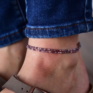 NEBULA - Shades of Lavender Purple Anklet - Double Wrap Beaded Ankle Bracelet - Stretchy Beaded Anklet - Czech Glass Beads - Bohemian Anklet