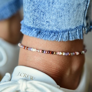 DUSK - Warm Colorful Beaded Anklet - Bohemian Anklet - Stretchy Anklet - Ankle Bracelet - Anklets for Women - Glass Beads - Gift