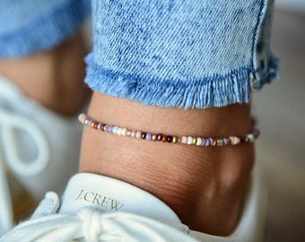 DUSK - Warm Colorful Beaded Anklet - Bohemian Anklet - Stretchy Anklet - Ankle Bracelet - Anklets for Women - Glass Beads - Gift