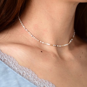 CELESTE - Lovely White, Gold and Neutral Colors - Stretchy Boheme Beaded Choker - Single Strand and Double Wrap Choker Options Available