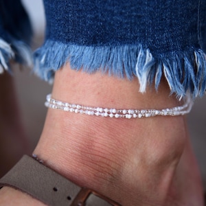 MOONLIGHT - Dreamy White and Crystal Beaded Anklet - Double Wrap Anklet - Bohemian Ankle Bracelet - Anklets for Women - Czech Glass Beads