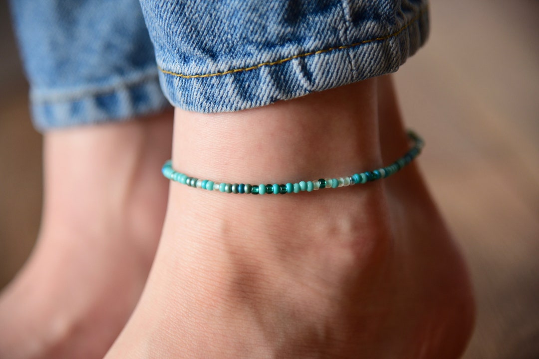OASIS Seaside Blue Beaded Anklet Stretchy Anklet Single Strand Anklet