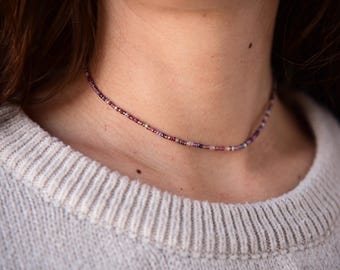 NEBULA - Rich Purple Boheme Stretchy Beaded Choker - Dainty Boho Beaded Necklace - Czech Glass Beads - Seed Bead Choker