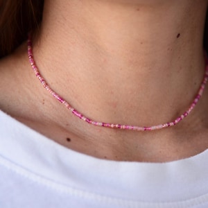 Bella Rosa - Delicate Shades of Pink Boheme Beaded Choker - Stretchy Choker - Seed Bead Necklace - Dainty Czech Glass Beaded Choker