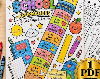 Page de coloriage « Affirmations chrétiennes » pour la rentrée scolaire | Enfant de Dieu à imprimer | Les promesses de Dieu