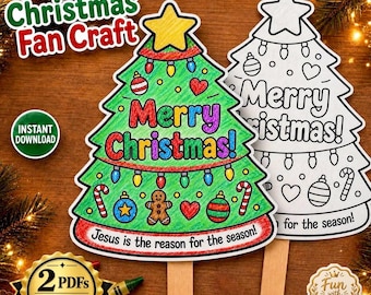 Fröhliche Weihnachten! Fächer-Bastelvorlage zum Ausdrucken | Weihnachtsbaum basteln | Weihnachtsbasteln für Kinder | Jesus ist der Grund für Weihnachten