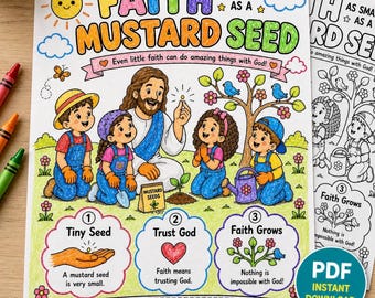 Faith of a Mustard Seed Lesson Printable | Matthew 17:20 Bible Lesson for Kids | Mustard Seed Coloring Page | Questions About God