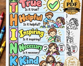 Christliches Akrostichon zum Ausdrucken | Arbeitsblatt und Glaubensübung zum Thema „Denken“ | Malvorlage für Sonntagsschule und Homeschooling | Kinderbibelwoche