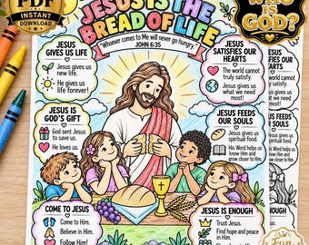 Ausmalbild „Das Brot des Lebens“ | Jesus, das Brot des Lebens – eine Lektion | Johannes 6,35 | Abendmahlsaktivität für Kinder | Osterbastelvorlage | Kinderbibelwoche