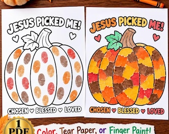 „Jesus hat mich ausgewählt“-Kürbisbastelidee | Christliche Herbstbastelidee für Kinder | Papier zum Abreißen, Ausmalen & Fingerfarben | Bibelvorlage zum Ausdrucken (PDF)