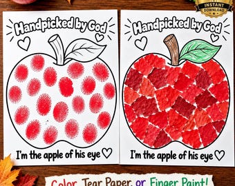 Apfelbastelidee: Von Gott auserwählt | Christliche Herbstbastelidee für Kinder | Papier zum Abreißen, Ausmalen & Fingerfarbenabdruck | Apfel als Gottes Augapfel | Kinderbibelwoche