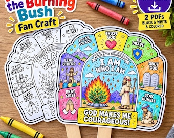 Moses Craft | Moses Burning Bush Fan Craft | I Am Who I Am Bible Craft, Exodus 3:14 Printable, VBS Sunday School Activity, Christian Kids