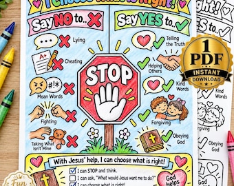 Ausmalbild Stoppschild | Übung zur Selbstkontrolle | Aktivität für christliche Kinder zum Thema Entscheidungen | Bastelvorlage zur Bibellektion | Kinderbibelwoche | Übung zum Widerstand gegen Versuchungen