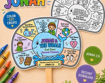 Activité de coloriage avec Jonas et la baleine | Illustration biblique, Dieu offre une seconde chance, Téléchargement instantané