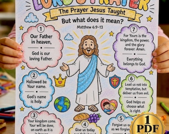 The Lord’s Prayer Printable for Kids | Lord’s Prayer Meaning Coloring Page | VBS Bible Lesson | Matthew 6:9-13