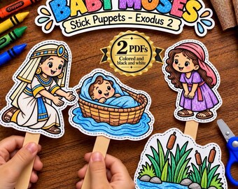 Baby Moses Bible Craft | Baby Moses Activity | VBS Kids Printable | Moses Bible Story Printable | Moses Stick Puppets | VBS Activity