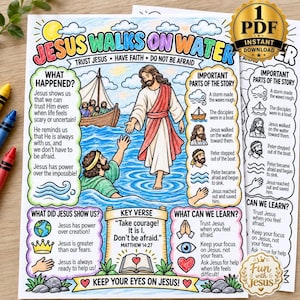 Bibellektion om Jesus går på vatten, utskrivbar | Matteus 14-aktivitet | Mirakel om Jesus går på vatten | VBS | Söndagsskolelektion
