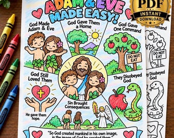 Adam und Eva – Leitfaden für Kinder zum Ausdrucken | Adam und Eva – Lektion | Ausmalbild Genesis | Sonntagsschullektion | Kinderbibelwoche | Adam und Eva leicht gemacht