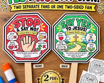 Bastelvorlage „Stoppschild“ | „Stopp & Sag Nein, sag Ja zu Jesus“ – Fächer-Bastelvorlage zum Ausdrucken | Christliche Kinderaktivität | Bastelvorlage für die Bibelstunde | Kinderbibelwoche