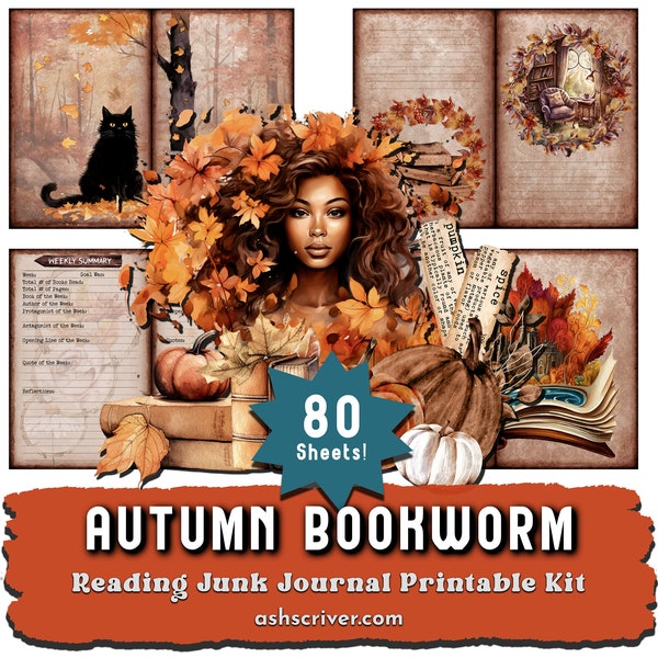 Autumn book tracker journal. Printable junk journal half pages, reading journal pages and ephemera. DIY gifts for readers, book lovers.