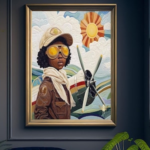 Young Bessie, Bessie Coleman, Black Child Art, Black History Month, Black Girl Magic, kinderkamerkunst, digitale download, wenskaart