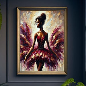 Feniks, zwarte ballerina, balletkunst, digitale download, kunst aan de muur, wenskaart, zwarte vrouw kunst, danskunst, cadeau-idee,