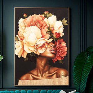 Floral African American Woman Art Print, Head Full Of Flowers (Digital Download)