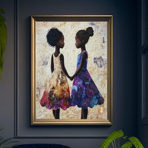 Amis pour toujours, art de la courtepointe, art afro-américain, mois de l'histoire des Noirs, art pour chambre d'enfant, art mural imprimable, téléchargement numérique, carte de voeux,