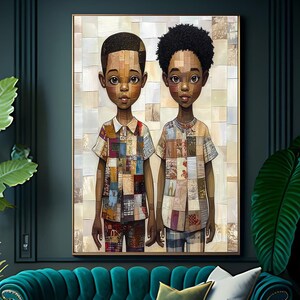 Patchwork Boys, Arte per bambini neri, Mese della storia dei neri, Arte murale stampabile, Arte per bambini, Download digitale, Biglietto di auguri, Idea regalo