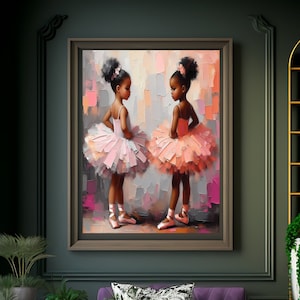 Dansende diva's, zwarte ballerina, balletkunst, danskunst, Afro-Amerikaanse kunst, digitale download, kunst aan de muur, wenskaart, kinderkamerkunst