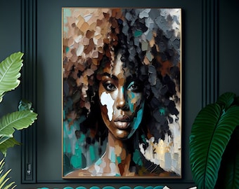 Abstract African Woman Art Print, Afro Hairstyle, Map of Africa (Digital Download)