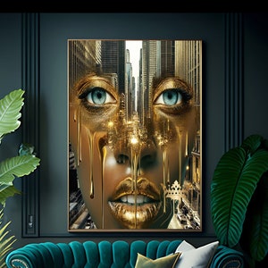 City Girl, Digital Download, Printable Wall Art, Greeting Card, Black Woman Art, Cityscape, Urban Landscape, Futuristic art, Fantasy Art