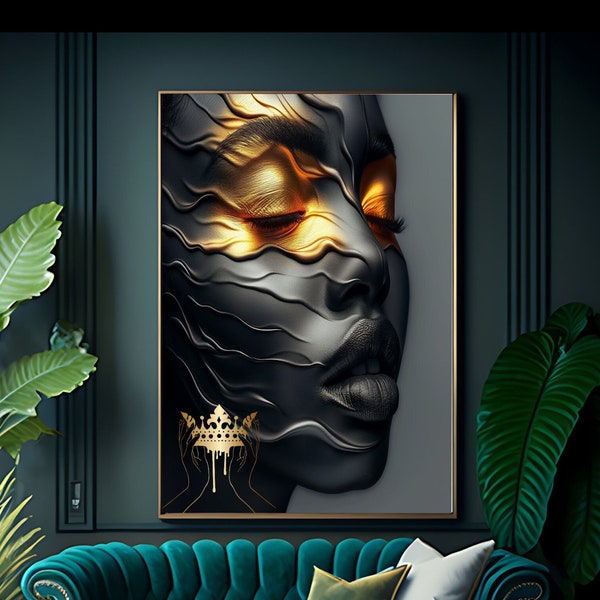 Golden Eye African American Woman Art, Afrofuturism Print (Digital Download)
