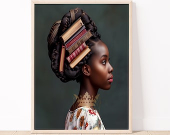 Black Woman Reading Art Print, Book Lover Gift (Digital Download)