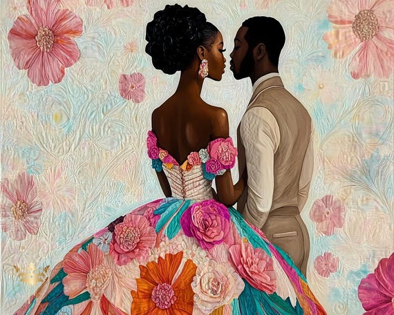 Black Love Renaissance Art Print, Romantic Couple Portrait ...