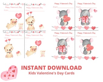 Kids Valentine's Day Cards, Print & Cut, Printable School Valentine's, Classroom Party